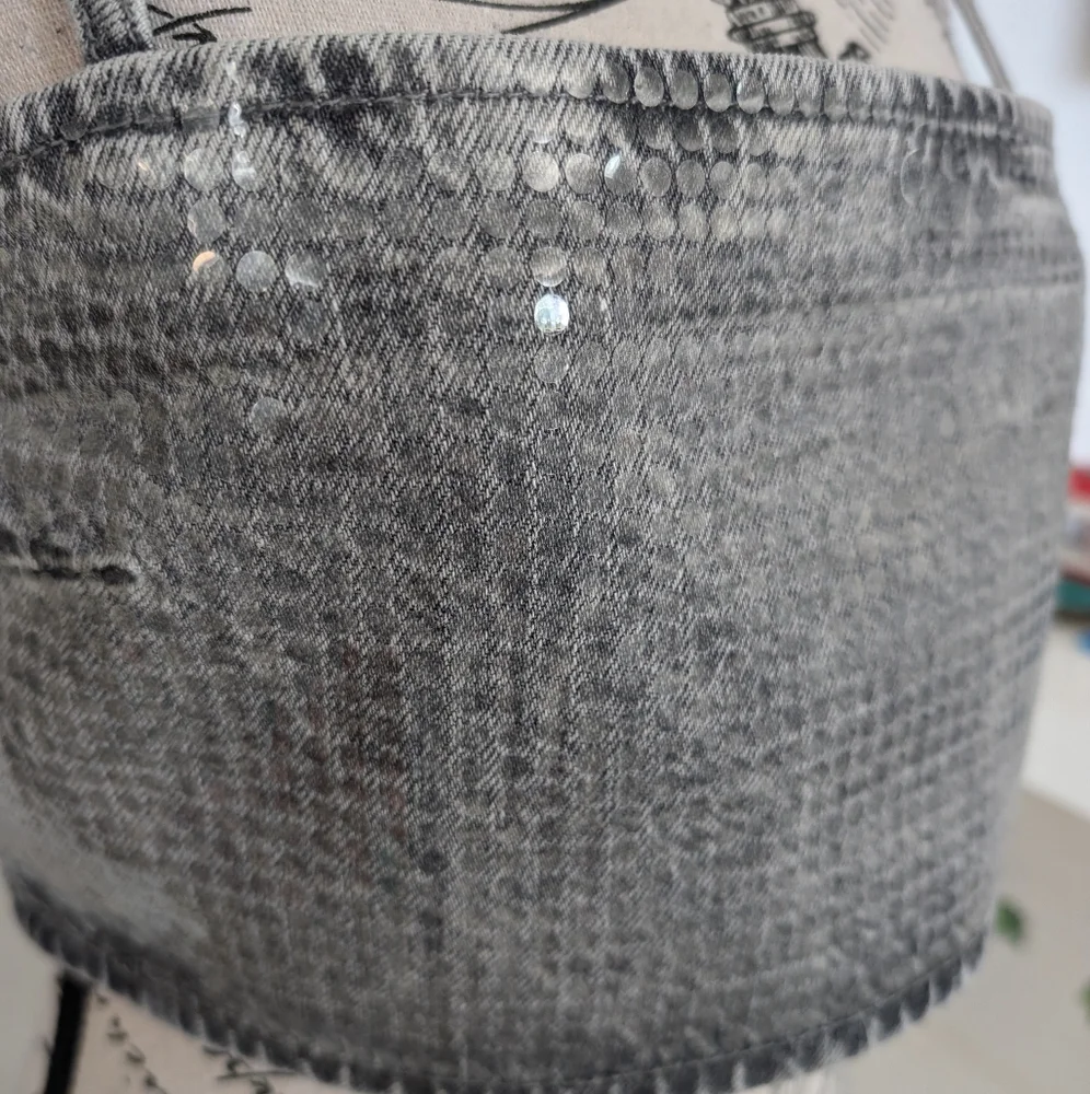 ZARA | Women's Grey TRF Sequined Fil Denim Crop Top NWOT - Picture 8 of 11